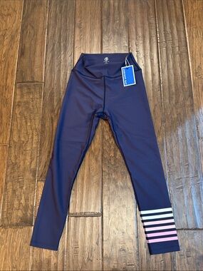 Addison Bay Navy Leggings with Pink & White Hem Stripes